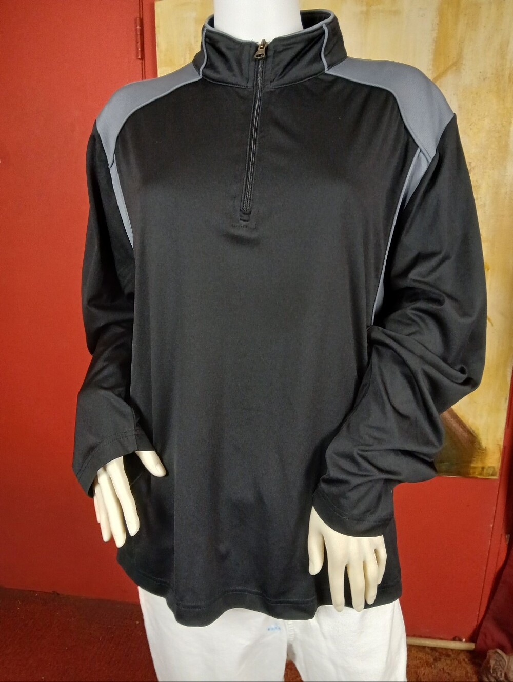 Men's Black Performance Half-Zip Pullover with Gray Shoulder Panels